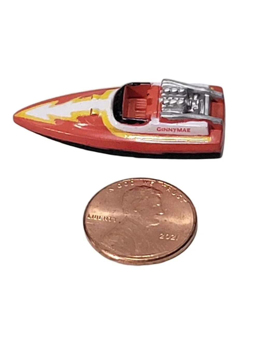 Vintage 1987 Galoob Micro Machines Speed Motor Boat Red White Flames Ginnymae